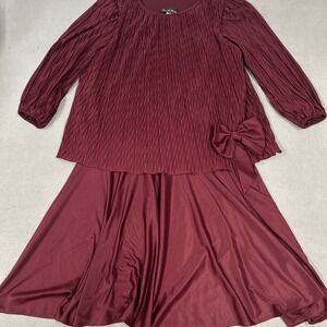 David Rose Dress Womens Size 14 Burgundy Pleated Holiday Party Vintage 80's USA